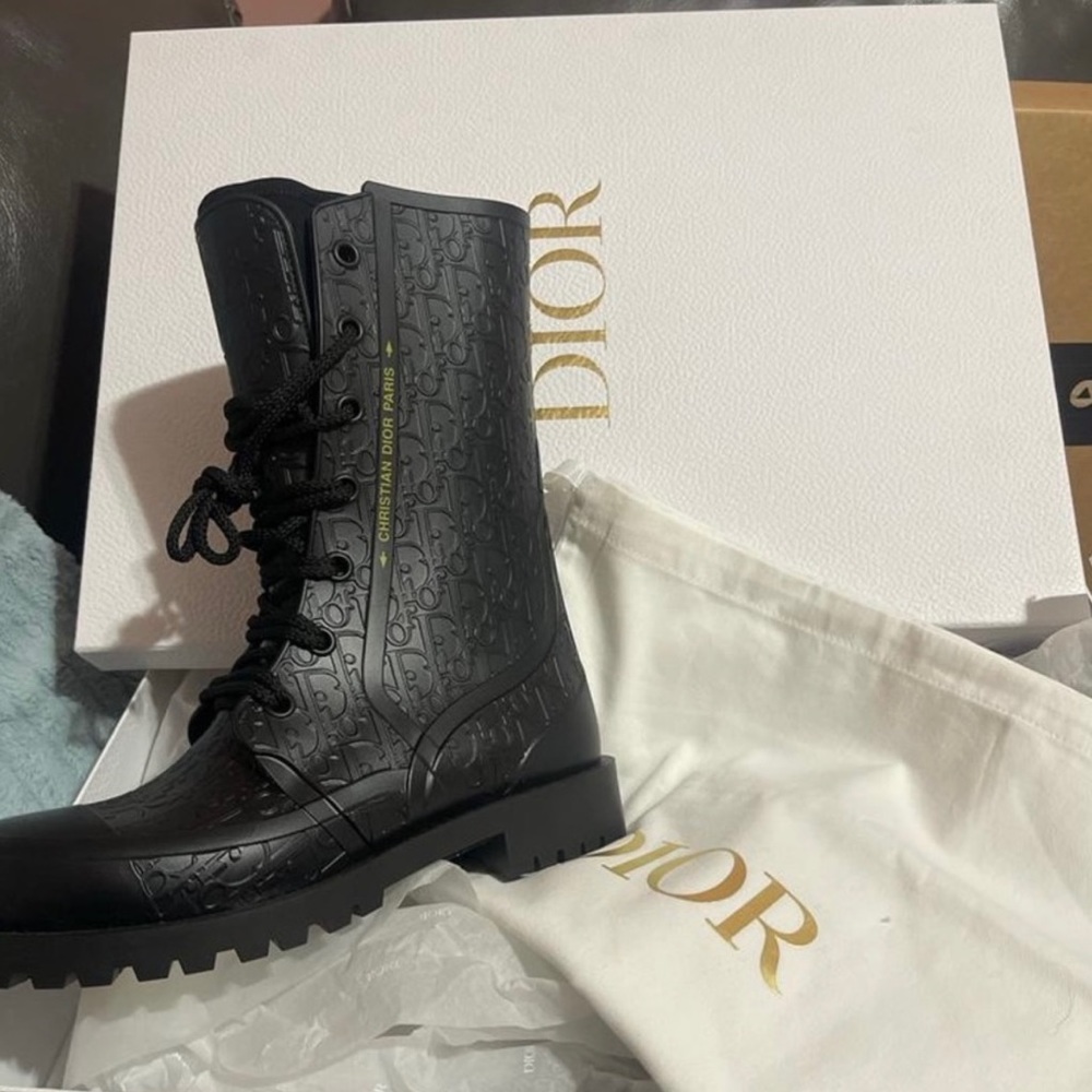 Dior camp rubber rain combat boots
